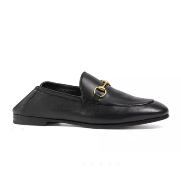 GUCCI Brixton Black Leather Horsebit Loafer Size EU 36.5 US 6.5 Collapsible Heel - Picture 2 of 16
